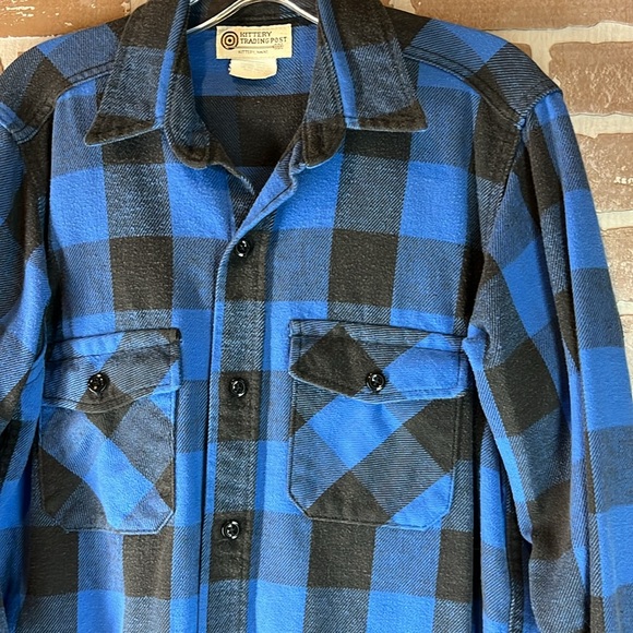 Kittery Trading Post Vintage Flannel Shirt blue black plaid USA grunge - Picture 3 of 11